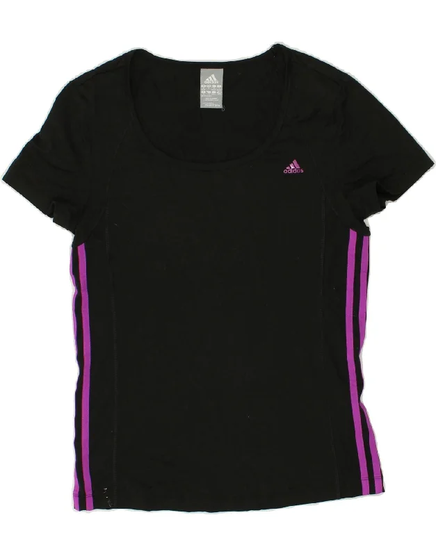 ADIDAS Womens T-Shirt Top UK 12/14 Medium Black Pinstripe Polyester Anti-Pilling Machine Wash Handmade