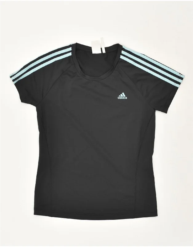 ADIDAS Womens T-Shirt Top UK 12/14 Medium Black Polyester Basic T-Shirt Crew Neck Short Sleeve