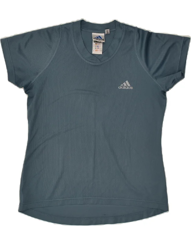 ADIDAS Womens T-Shirt Top UK 12 Medium Blue Polyester Mesh Canvas Denim