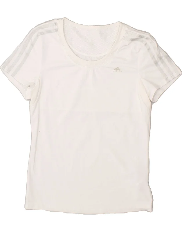 ADIDAS Womens T-Shirt Top UK 12 Medium White Polyester Spandex Blend Rayon Blend Denim Blend