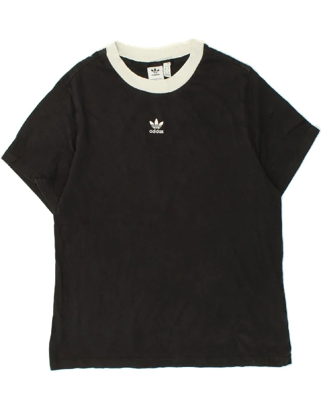 ADIDAS Womens T-Shirt Top UK 8 Small Black Cotton Chenille Blend Fleece Blend Nylon Blend