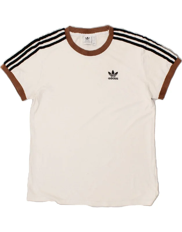 ADIDAS Womens T-Shirt Top UK 8 Small White Cotton Collared Crew Neck Turtle Neck