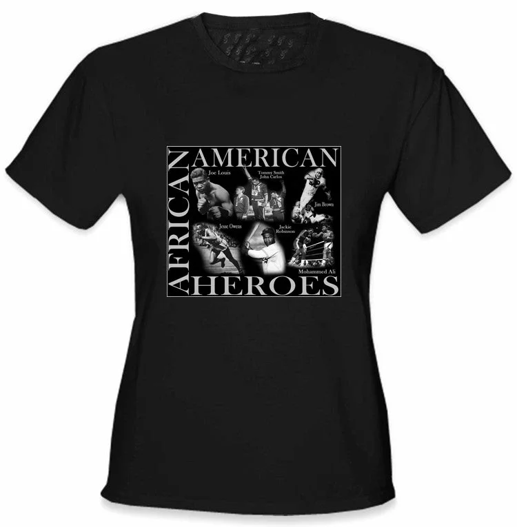 African American Sports Heroes Girl's T-Shirt Front Pockets Side Pockets Patch Pockets