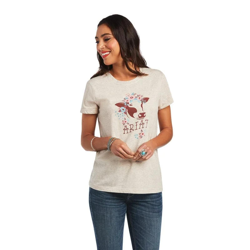Women's REAL Moo Wheat Heather Short Sleeve Tee 10040627 Oversized T-Shirt Spandex breathable