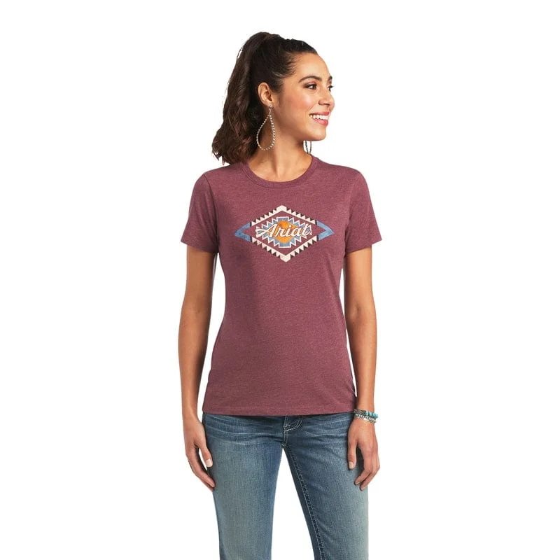 Ariat Women's Sol Burgundy Heather Short Sleeve T-Shirt 10040959 V-Neck T-Shirt Long Sleeve Cotton
