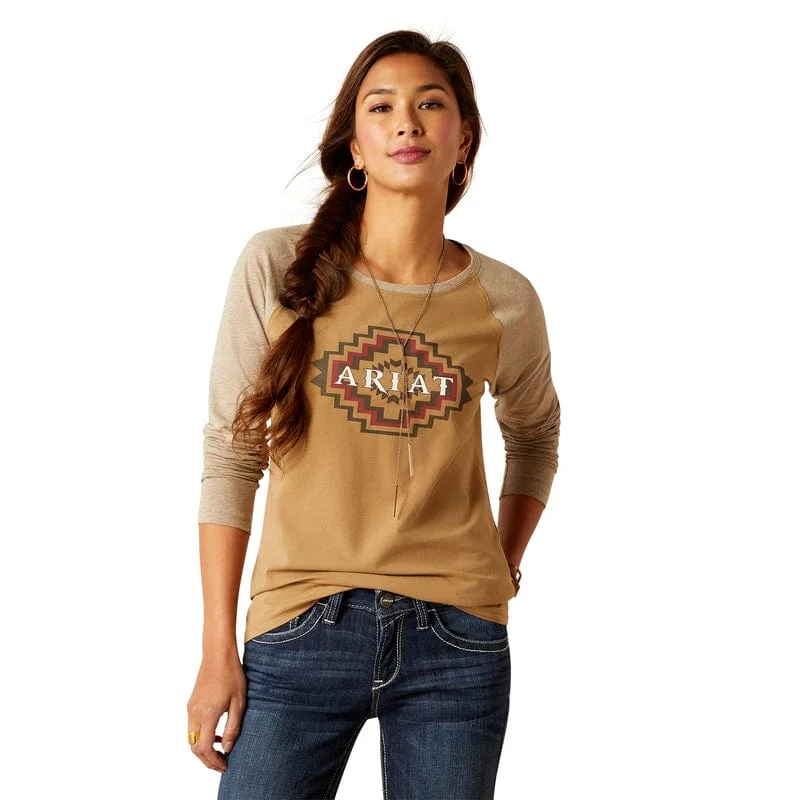 Ariat Women's Tucson Petrified Oak Baseball Tee 10046262 Terry Blend Velvet Blend Canvas Blend