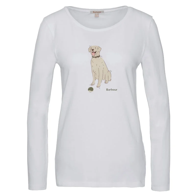 Barbour Fareham Ladies Long Sleeve T-Shirt - White Notch Collar Peter Pan Collar Cowl Neck