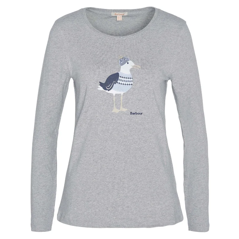 Barbour Lossie Ladies Long Sleeve T-Shirt - Light Grey Marl Terry Blend Velvet Blend Canvas Blend