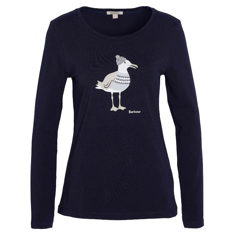 Barbour Lossie Ladies Long Sleeve T-Shirt - Navy Cotton Fabric Linen Fabric Terry Fabric