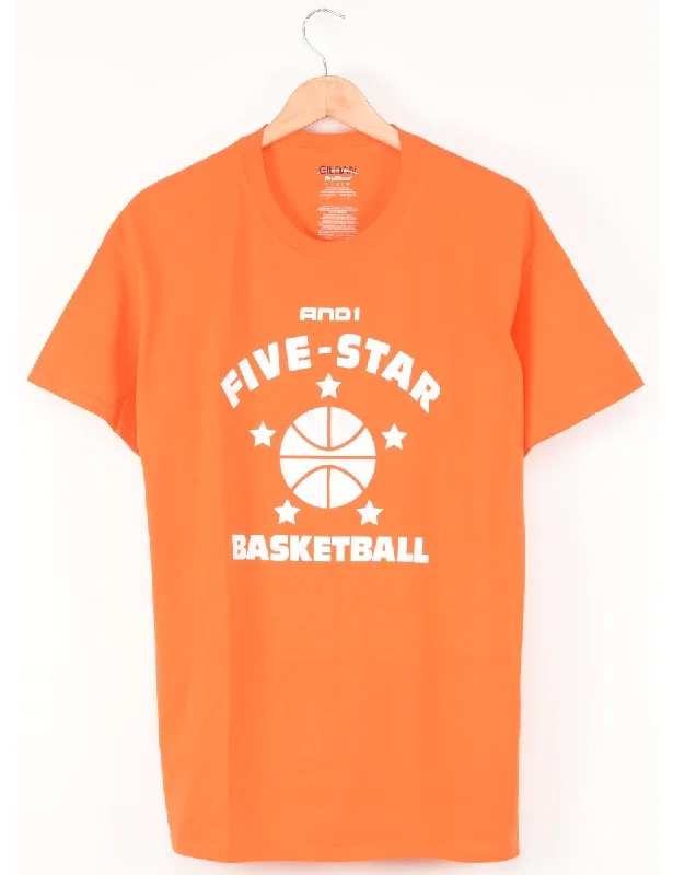Basketball Printed Orange T-shirt - L Striped Floral Plaid