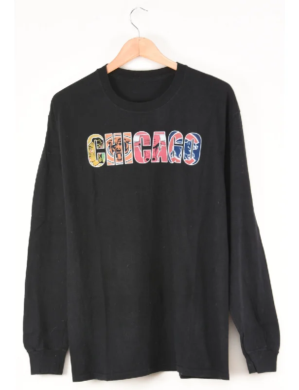 Black Chicago Printed T-shirt - M Fleece Fabric Down Fabric Feather Fabric