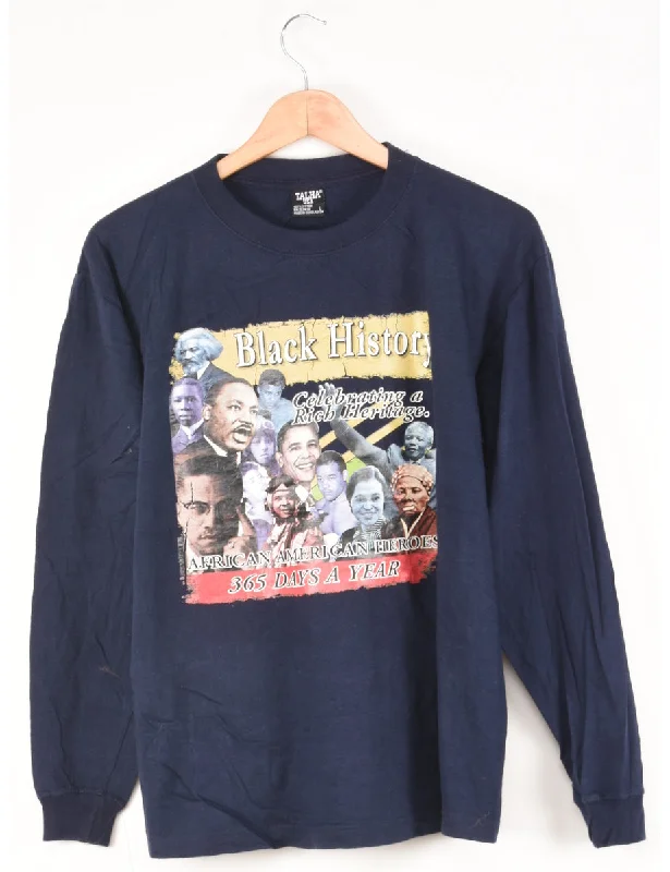 Black History Printed T-shirt - M Zippered Front Buttoned Front Snap Front