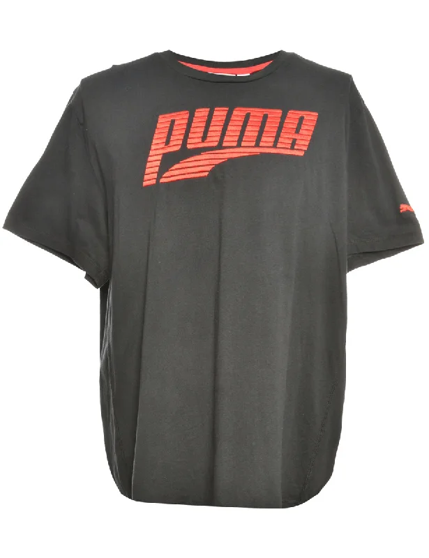 Black & Red Puma Printed T-shirt - L Cotton Fabric Linen Fabric Terry Fabric