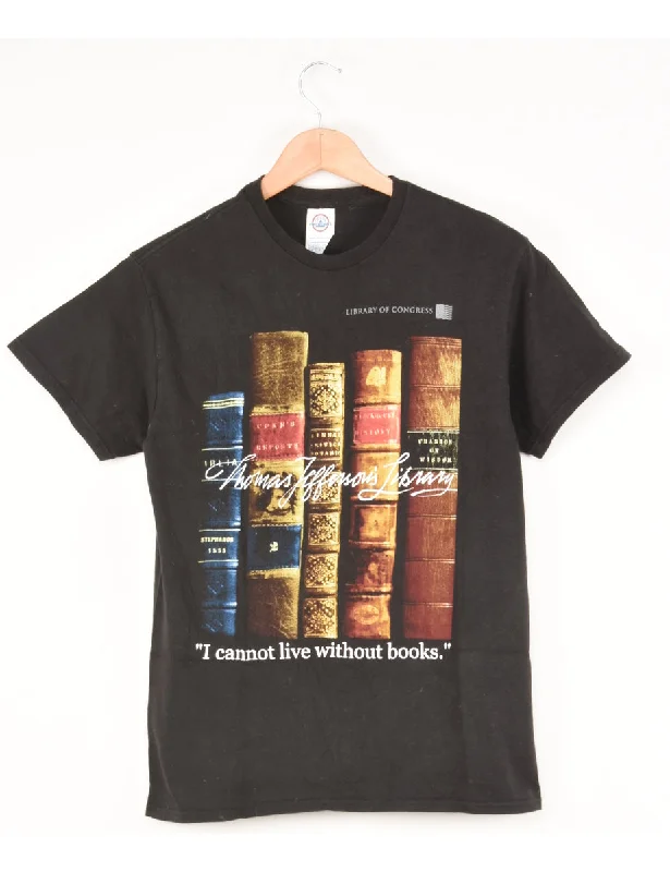 Black Thomas Jefferson's Library Printed T-shirt - M Zippered Front Buttoned Front Snap Front