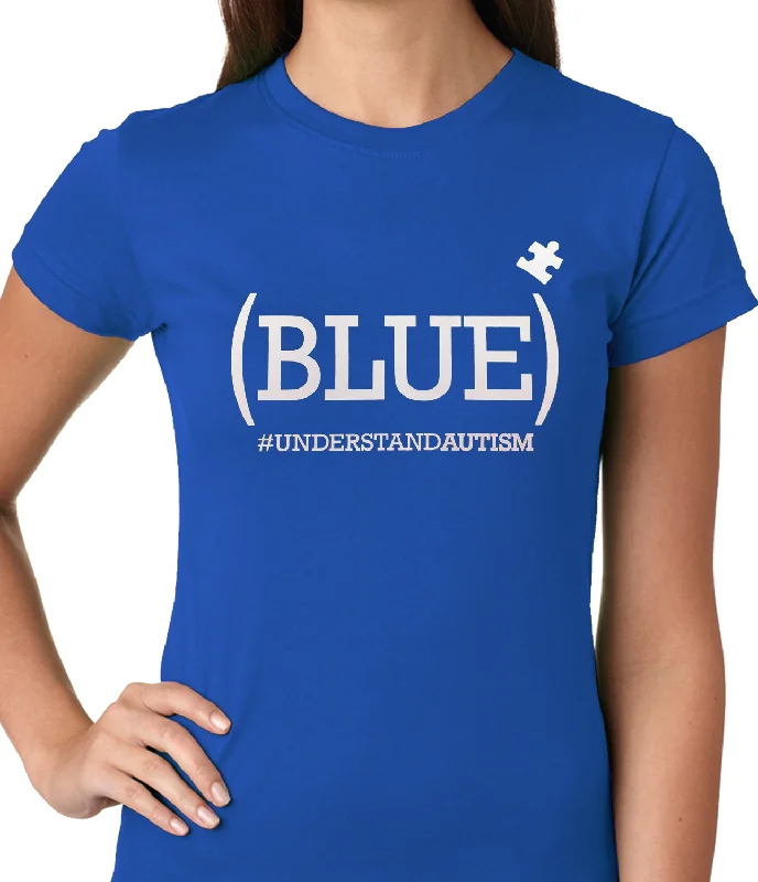 (BLUE) #UNDERSTAND AUTISM Ladies T-shirt Houndstooth Herringbone Solid