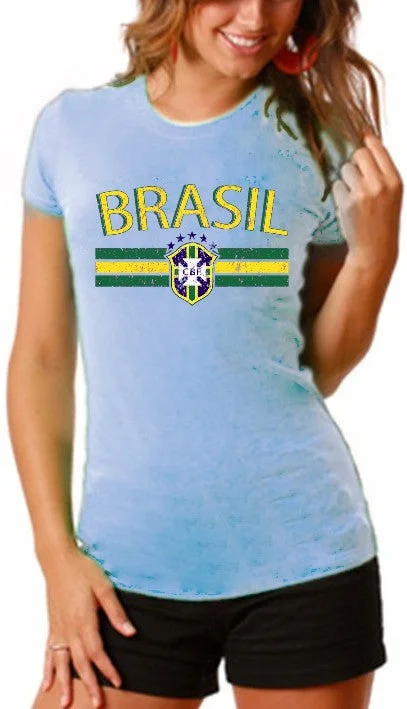 Brasil Vintage Shield International Girls T-Shirt Ribbed Striped Patterned