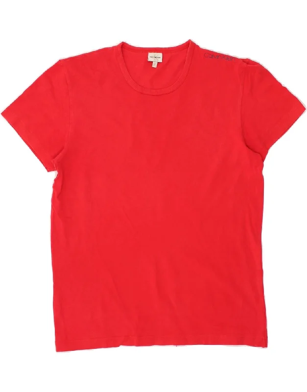CALVIN KLEIN JEANS Womens T-Shirt Top UK 14 Medium Red Front Pockets Side Pockets Patch Pockets