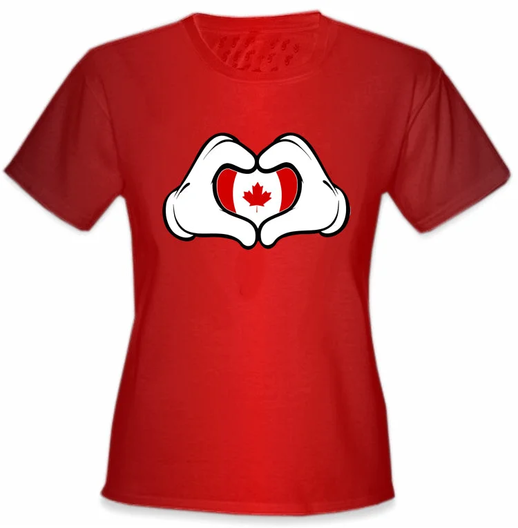 Cartoon Hands Canadian Flag Girl's T-Shirt Graphic T-Shirt Round Neck Polyester