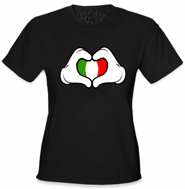 Cartoon Heart Hands Italian Flag Girl's T-Shirt Zippered Buttoned Snapped