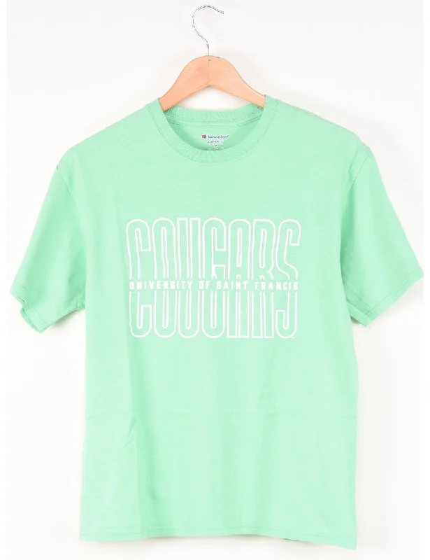 Champion Cougars Printed Light Green T-shirt - M Modern Contemporary Chic