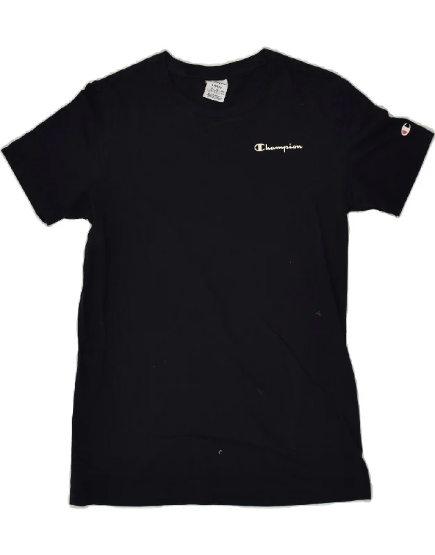 CHAMPION Womens T-Shirt Top UK 14 Large Navy Blue Cotton Asymmetrical Pockets Print