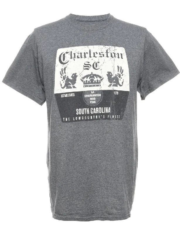 Charleston Printed Gey & White T-shirt - L Polka Dot Checkered Tartan
