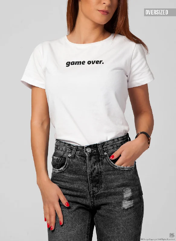Women's T-shirt With Sayings " Game Over" WTD26 Black Graphic Embroidered Appliqued