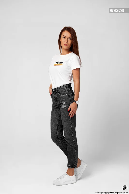 Women's Designer T-shirt With Sayings "California" WTD27 Satin Fabric Silk Fabric Chiffon Fabric