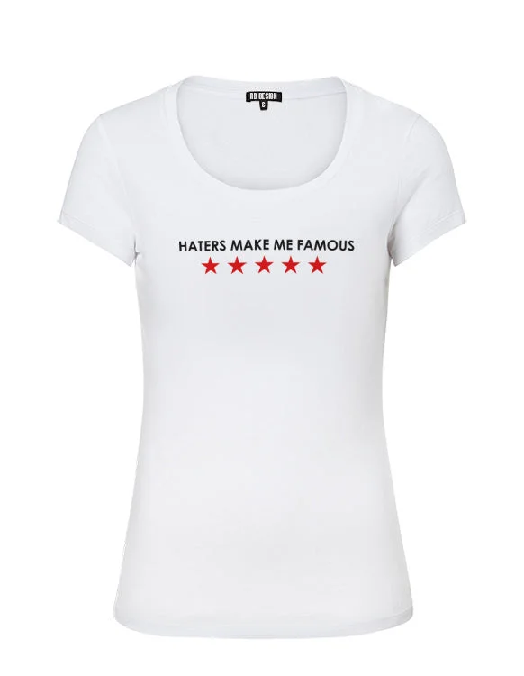 Trendy Women's T-shirt "Haters Make Me Famous" WTD09 Embroidered Appliqued Beaded