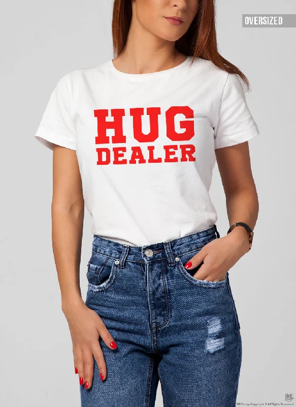 Women's T-shirt With Sayings "Hug Dealer" WTD17 Red Welt Pockets Slit Pockets Flap Pockets