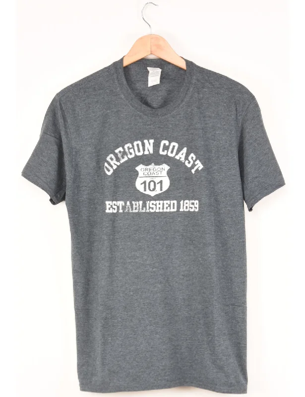 Dark Grey Oregon Coast Printed T-shirt - L Terry Blend Velvet Blend Canvas Blend