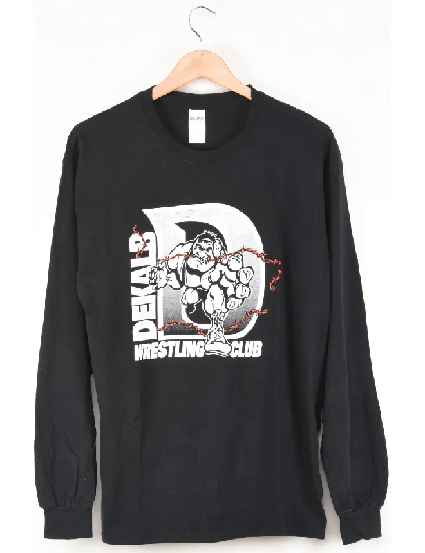 Dekalb Wrestling Club Printed T-shirt - L Notch Collar Peter Pan Collar Cowl Neck