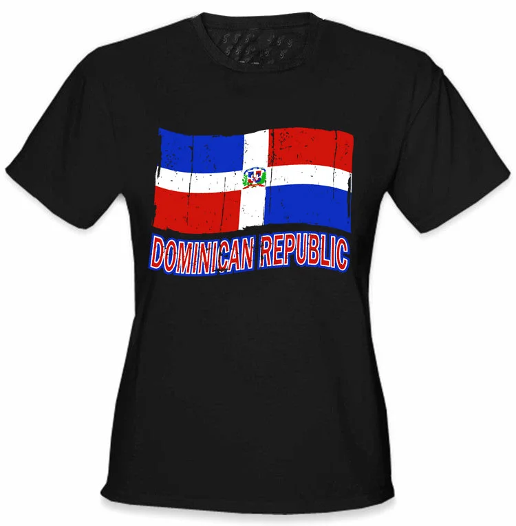 Dominican Republic Vintage Flag Girl's T-Shirt Hooded Caped Shawl Collar