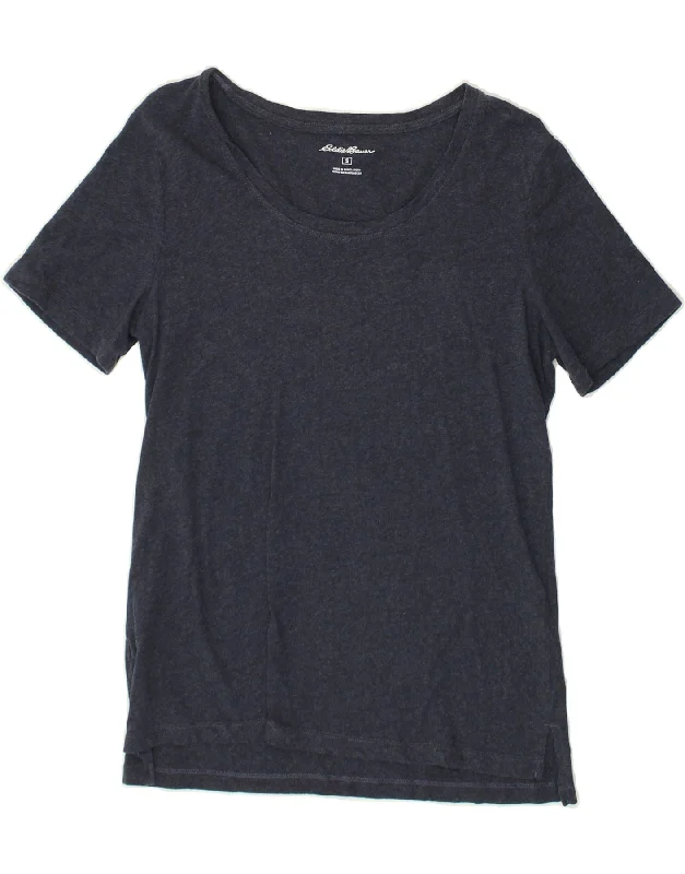 EDDIE BAUER Womens T-Shirt Top UK 10 Small Navy Blue Cotton Fleece Fabric Down Fabric Feather Fabric