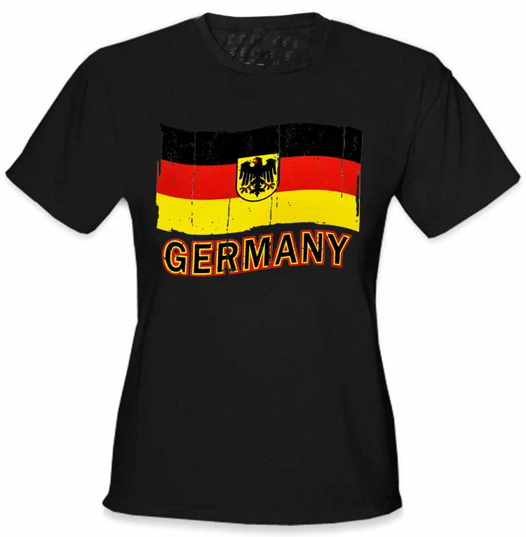 Germany Vintage Flag Girl's T-Shirt Front Pockets Side Pockets Patch Pockets