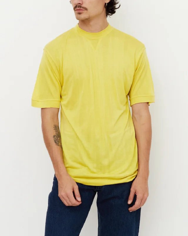 Silk Front V Tee S/S / Yellow Anti-Pilling Machine Wash Handmade