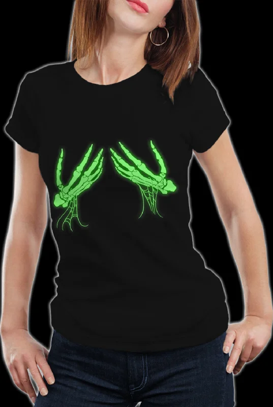 Halloween Tshirt - Glowing Groping Skeleton Hands Girl's T-Shirt Knit Fabric Woven Fabric Fleece Fabric