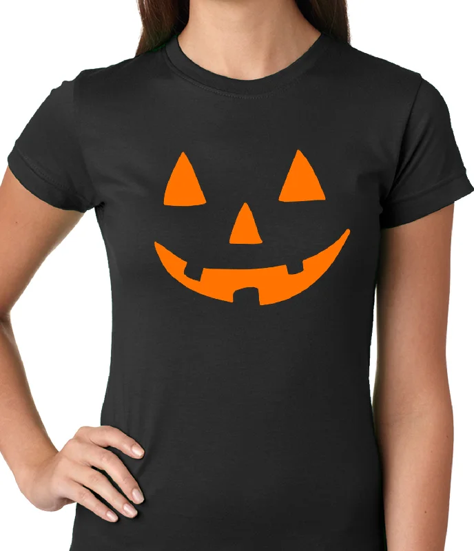 Halloween Tshirt - Orange Jack O' Lantern Womens T-shirt Jersey Fabric Tulle Fabric Batik Fabric
