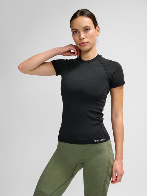 Hummel Women's Clea Seamless Tight T-Shirt Houndstooth Herringbone Solid