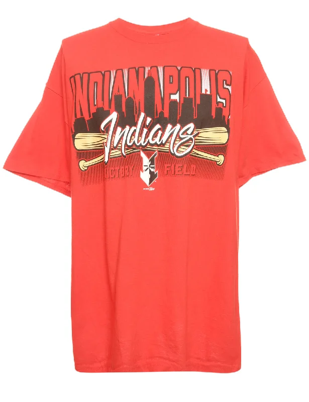 Indians Victory Field Printed Red T-shirt - L Solid Print Embellished