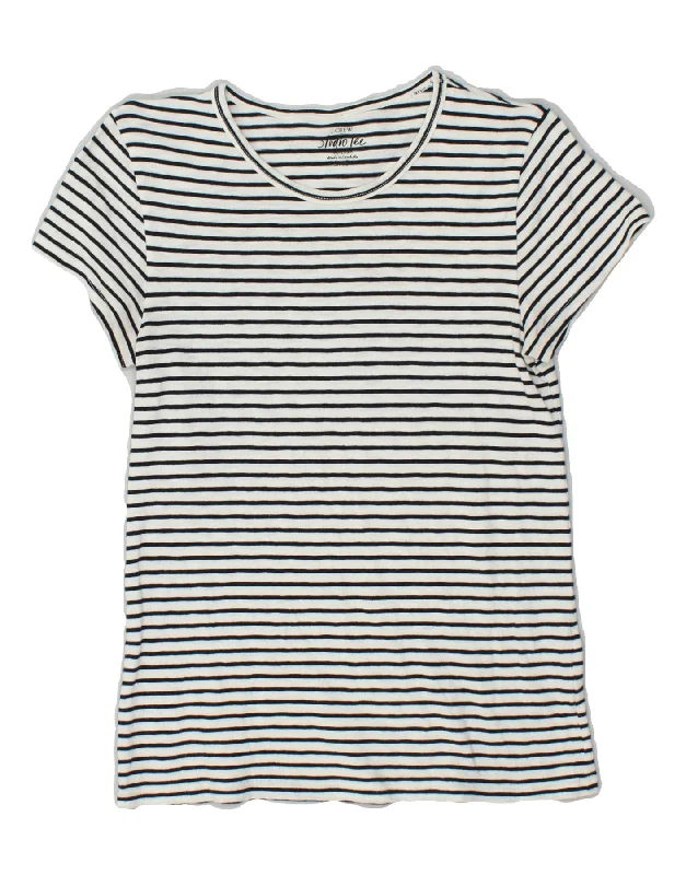 J. CREW Womens T-Shirt Top UK 10 Small White Striped Cotton Boxy Fit Fitted Loose