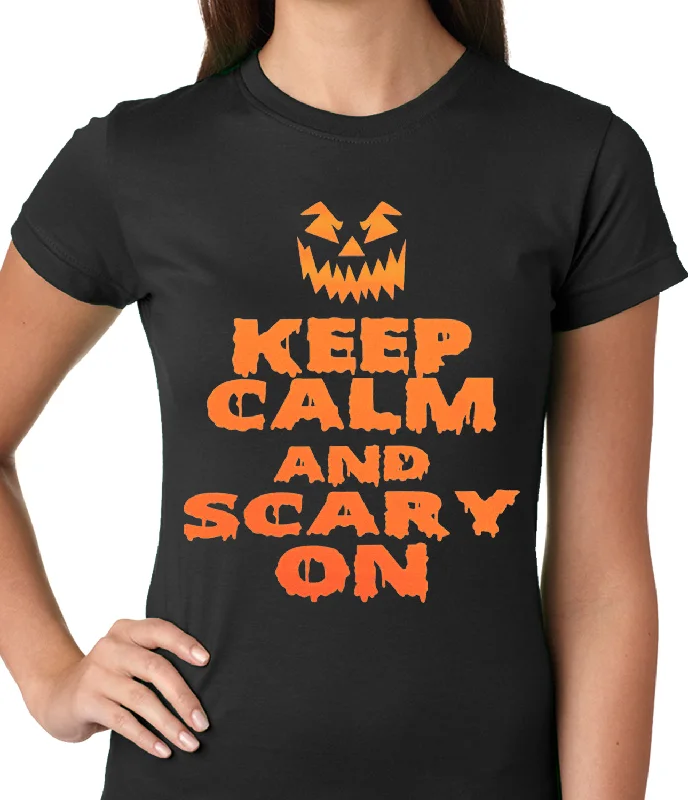 Keep Calm and Scary On Funny Halloween Ladies T-shirt Rayon Velvet Corduroy