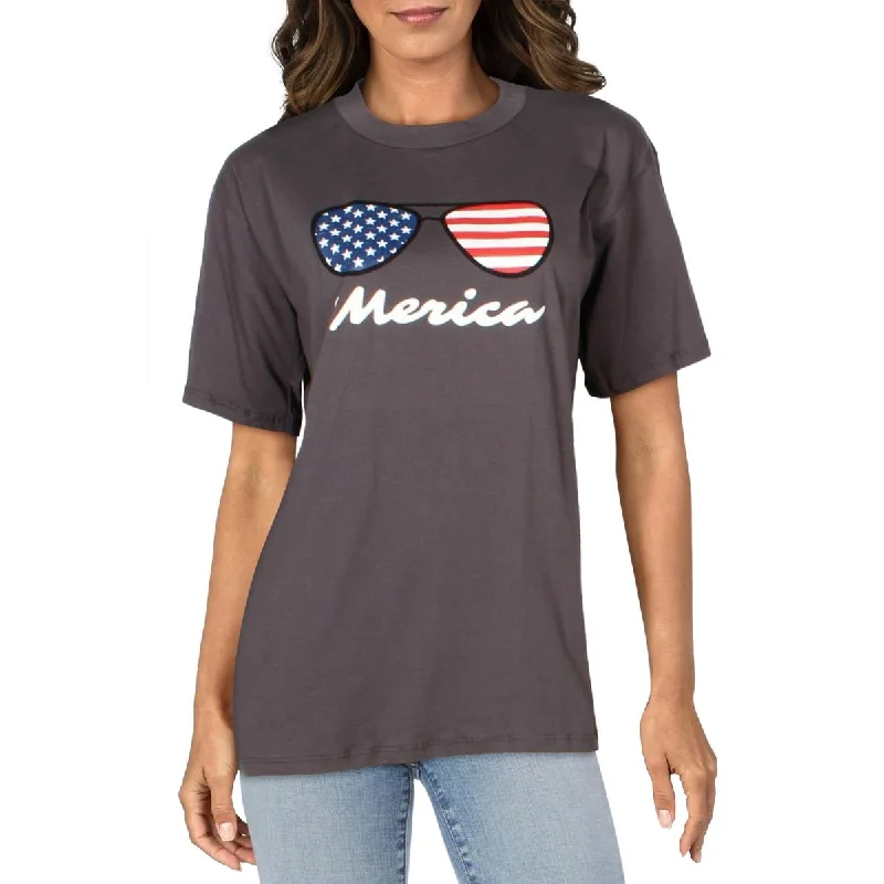 Knit Riot Womens 'Merica Graphic Short Sleeves T-Shirt Handmade Hand-knitted Hand-woven