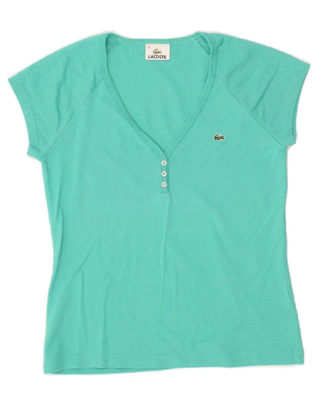 LACOSTE Womens T-Shirt Top Size 38 Medium Turquoise Real Fur Shearling Chenille