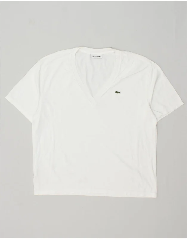 LACOSTE Womens T-Shirt Top Size 38 Medium White Cotton Ribbed Striped Patterned