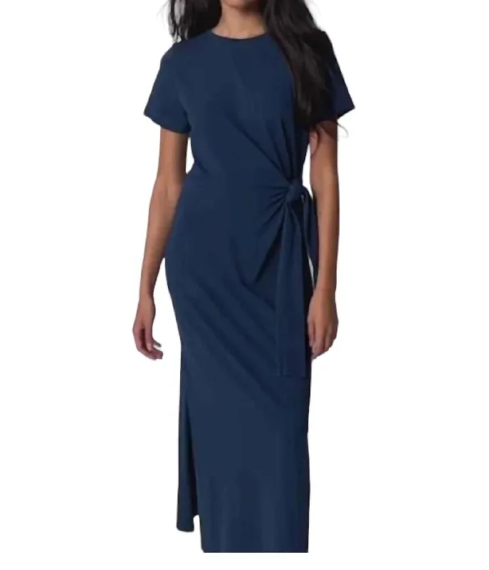 Lavi Tied T-Shirt Dress In Navy Lace Blend Ribbed Blend Corduroy Blend