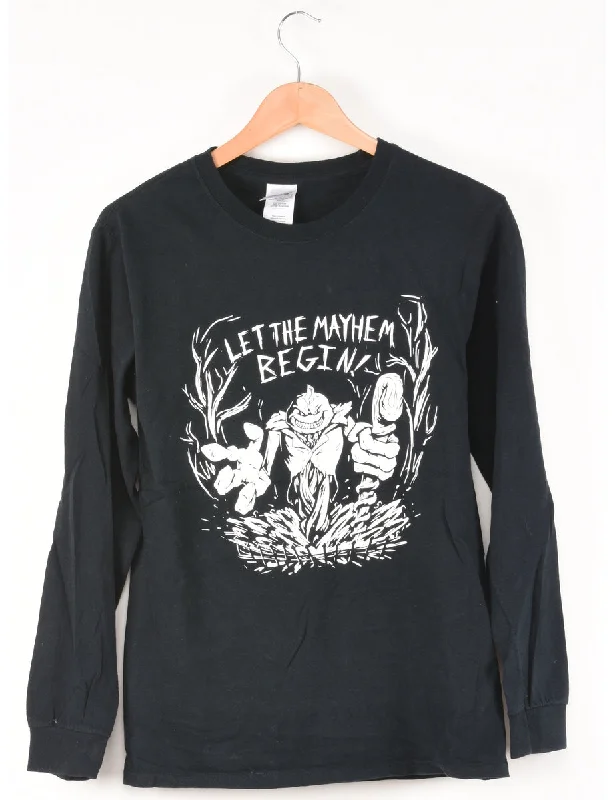 Let The Mayhem Begin Printed Black & White T-shirt - S Anti-Shrink Durable Soft