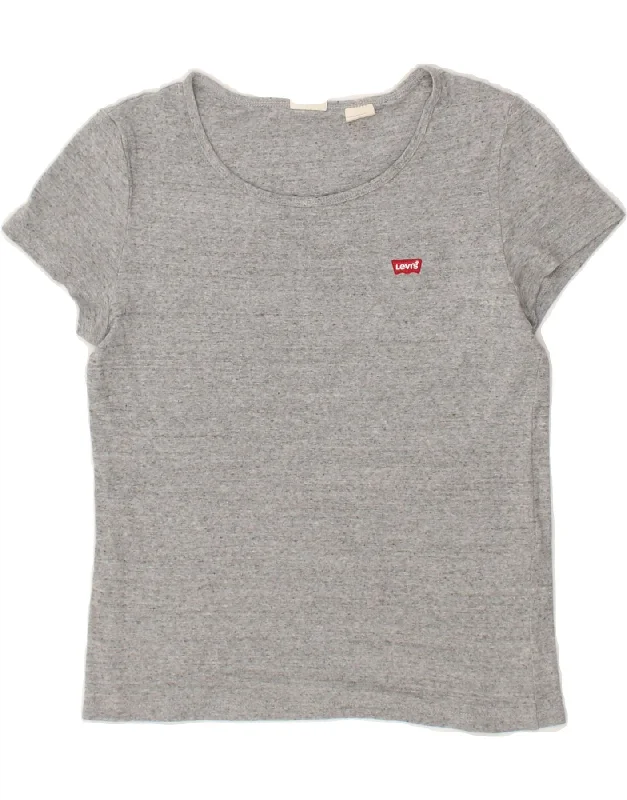 LEVI'S Womens T-Shirt Top UK 12 Medium Grey Flecked Cotton Seamless Knitted Crochet