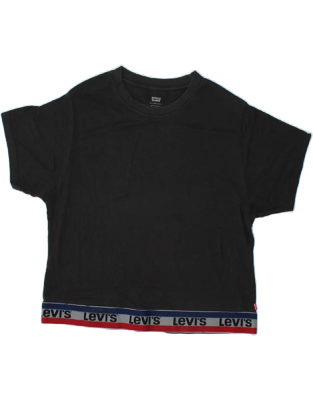 LEVI'S Womens T-Shirt Top UK 2 2XS Black Spandex Blend Rayon Blend Denim Blend