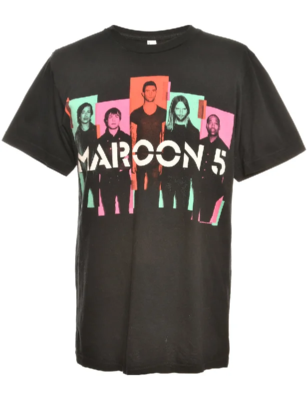 Maroon 5 Black Band T-shirt - L Beaded Sequined Faux Fur